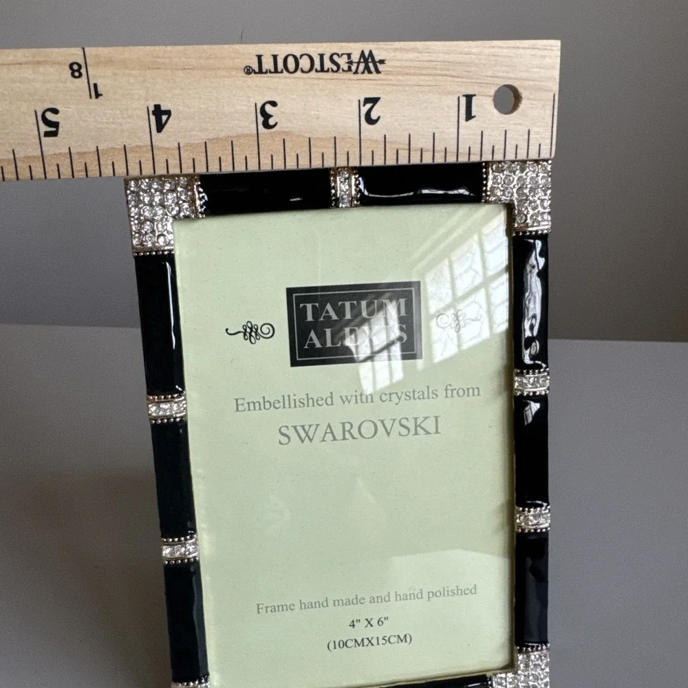 2008 Tatum Alexis Swarovski Crystals Gold and Black Enamel 4X6 Picture Frame